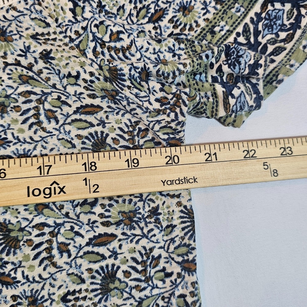 Lucky Brand Peasant Blouse Women Medium Multicolor Botanical Boho Flutter Sleeve - Picture 6 of 7